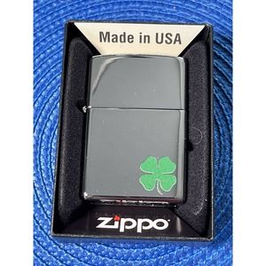 Zippo Windproof Lighter A Bit O' Luck with Green Four Leaf Clover Logo (24007)